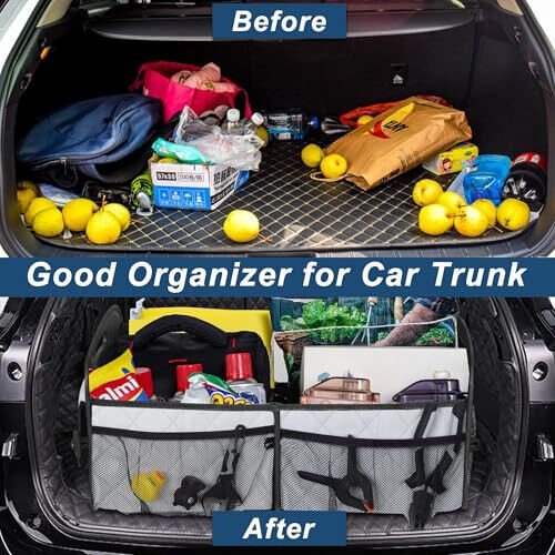 Deosk Car Trunk Organizer and Storage with 6 Big Pocket, Car Accessories for Women/Men 70L Waterproof Polyester Trunk Organizer for Car/SUV/Minivan/Truck(Large, Beige) - 6