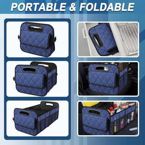 Deosk Car Trunk Organizer and Storage with 6 Big Pocket,Car Accessories for Women/Men 70L Waterproof Polyester Trunk Organizer for Car/SUV/Minivan/Truck(Large, Navy Blue) - 4