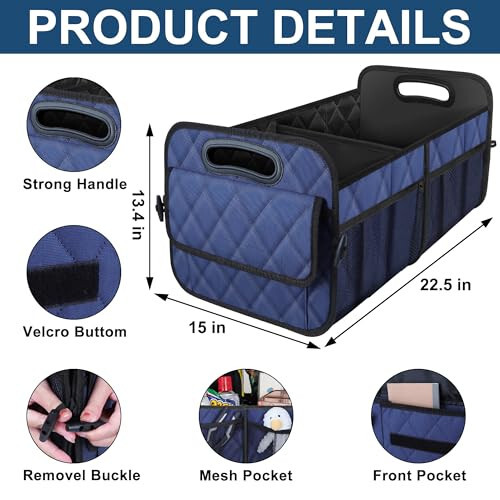 Deosk Car Trunk Organizer and Storage with 6 Big Pocket,Car Accessories for Women/Men 70L Waterproof Polyester Trunk Organizer for Car/SUV/Minivan/Truck(Large, Navy Blue) - 5