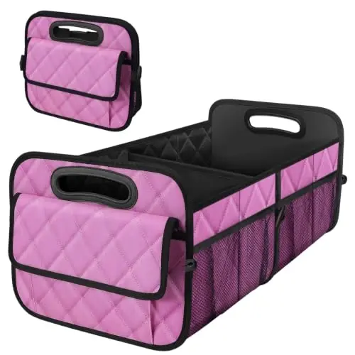 Deosk Car Trunk Organizer for SUV - 50L Waterproof Polyester Storage With 6 Big Pockets, Accessories for Women/Men (Medium, Pink) - 1