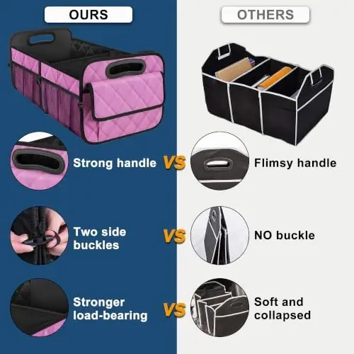 Deosk Car Trunk Organizer for SUV - 50L Waterproof Polyester Storage With 6 Big Pockets, Accessories for Women/Men (Medium, Pink) - DEOSK (1)