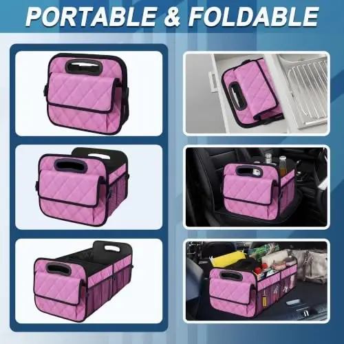 Deosk Car Trunk Organizer for SUV - 50L Waterproof Polyester Storage With 6 Big Pockets, Accessories for Women/Men (Medium, Pink) - 4