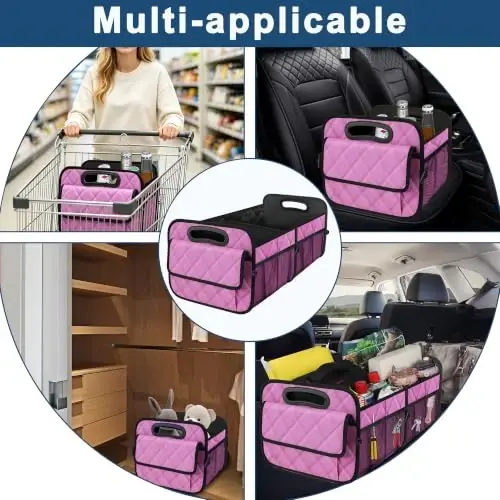 Deosk Car Trunk Organizer for SUV - 50L Waterproof Polyester Storage With 6 Big Pockets, Accessories for Women/Men (Medium, Pink) - 5