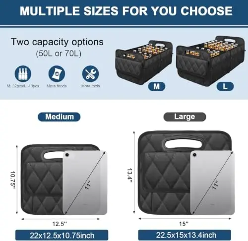 Deosk Car Trunk Organizer for SUV, Car Organizers and Storage with 6 Pocket, Car Accessories for Women/Men 50LWaterproof Polyester Trunk Organizer, Black - DEOSK (1)
