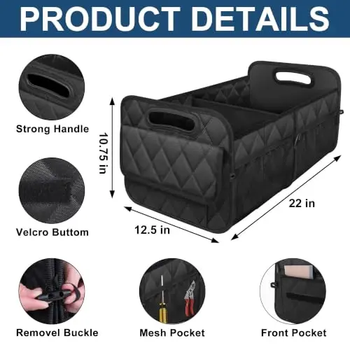 Deosk Car Trunk Organizer for SUV, Car Organizers and Storage with 6 Pocket, Car Accessories for Women/Men 50LWaterproof Polyester Trunk Organizer, Black - 4