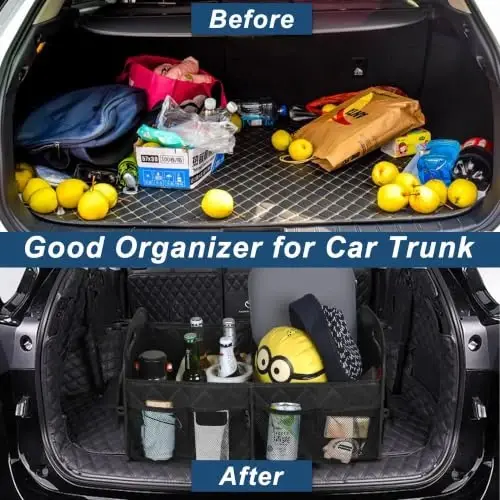Deosk Car Trunk Organizer for SUV, Car Organizers and Storage with 6 Pocket, Car Accessories for Women/Men 50LWaterproof Polyester Trunk Organizer, Black - 5