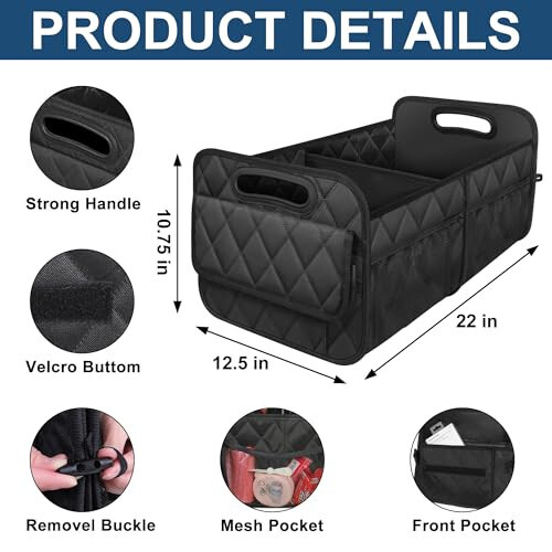 Deosk Car Trunk Organizer for SUV, Car Organizers and Storage with 6 Pocket, Car Accessories for Women/Men 50LWaterproof Polyester Trunk Organizer, Black - 3