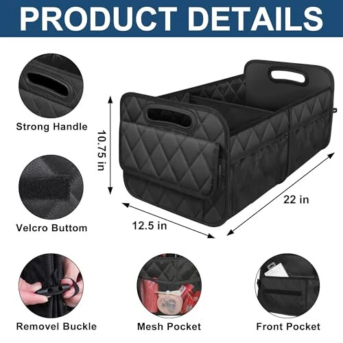 Deosk Car Trunk Organizer for SUV, Car Organizers and Storage with 6 Pocket, Car Accessories for Women/Men 50LWaterproof Polyester Trunk Organizer, Black - 2