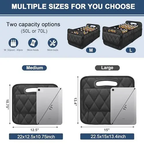 Deosk Car Trunk Organizer for SUV, Car Organizers and Storage with 6 Pocket, Car Accessories for Women/Men 50LWaterproof Polyester Trunk Organizer, Black - 6