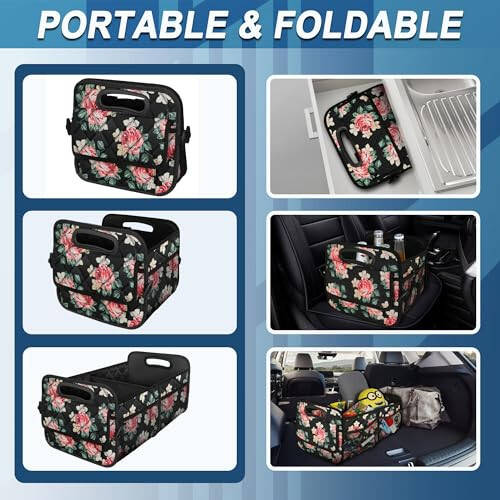 Deosk Car Trunk Organizer for SUV, Car Organziers and Storage with 6 Big Pocket, 50L Waterproof Polyester Car Accessories for Women/Men (Medium, Floral) - 4