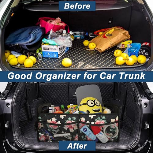 Deosk Car Trunk Organizer for SUV, Car Organziers and Storage with 6 Big Pocket, 50L Waterproof Polyester Car Accessories for Women/Men (Medium, Floral) - 5