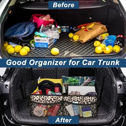 Deosk Car Trunk Organizer for suv,Car Organziers and Storage with 6 Big Pocket for Women/Men 50L Waterproof Polyester Trunk Organzier for Minivan/Truck(Medium,Leopard print) - 5