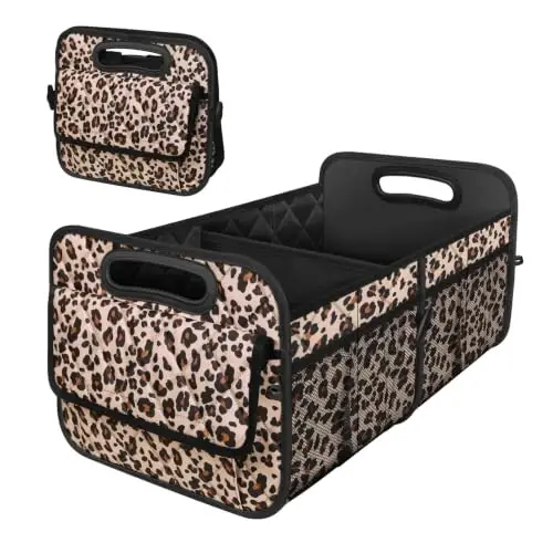 Deosk Car Trunk Organizer for suv,Car Organziers and Storage with 6 Big Pocket for Women/Men 50L Waterproof Polyester Trunk Organzier for Minivan/Truck(Medium,Leopard print) 