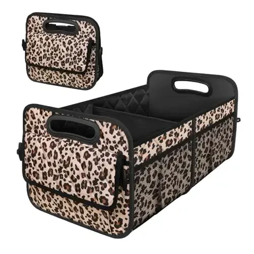 Deosk Car Trunk Organizer for suv,Car Organziers and Storage with 6 Big Pocket for Women/Men 50L Waterproof Polyester Trunk Organzier for Minivan/Truck(Medium,Leopard print) - 1