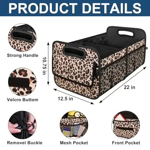 Deosk Car Trunk Organizer for suv,Car Organziers and Storage with 6 Big Pocket for Women/Men 50L Waterproof Polyester Trunk Organzier for Minivan/Truck(Medium,Leopard print) - 3