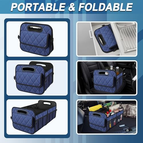 Deosk Car Trunk Organizer for suv,Car Organziers and Storage with 6 Big Pocket,Car Accessories for Women/Men 50L Waterproof Polyester Trunk Organizer for Car/SUV/Minivan/Truck(Medium, Dark Blue) - 4