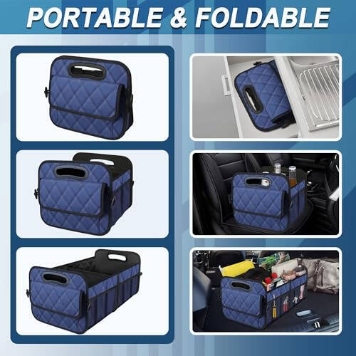 Deosk Car Trunk Organizer for suv,Car Organziers and Storage with 6 Big Pocket,Car Accessories for Women/Men 50L Waterproof Polyester Trunk Organizer for Car/SUV/Minivan/Truck(Medium, Dark Blue) - 4