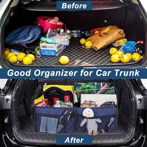 Deosk Car Trunk Organizer for suv,Car Organziers and Storage with 6 Big Pocket,Car Accessories for Women/Men 50L Waterproof Polyester Trunk Organizer for Car/SUV/Minivan/Truck(Medium, Dark Blue) - 7