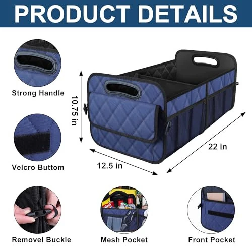 Deosk Car Trunk Organizer for suv,Car Organziers and Storage with 6 Big Pocket,Car Accessories for Women/Men 50L Waterproof Polyester Trunk Organizer for Car/SUV/Minivan/Truck(Medium, Dark Blue) - 3