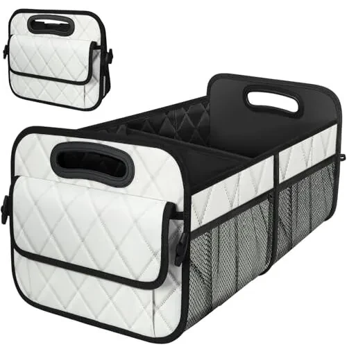 Deosk Car Trunk Organzier and Storage with 6 Big Pocket,Car Accessories for Women/Men 70L Waterproof Polyester Trunk Organzier for Car/SUV/Minivan/Truck(Large, Beige) - 1