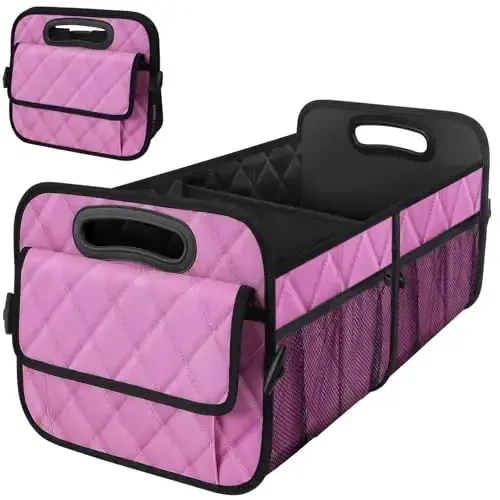Deosk Car Trunk Organzier and Storage with 6 Big Pocket,Car Accessories for Women/Men 70L Waterproof Polyester Trunk Organzier for Car/SUV/Minivan/Truck(Large, Pink) - 1