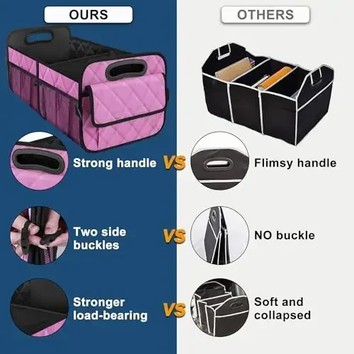 Deosk Car Trunk Organzier and Storage with 6 Big Pocket,Car Accessories for Women/Men 70L Waterproof Polyester Trunk Organzier for Car/SUV/Minivan/Truck(Large, Pink) - Deosk (1)
