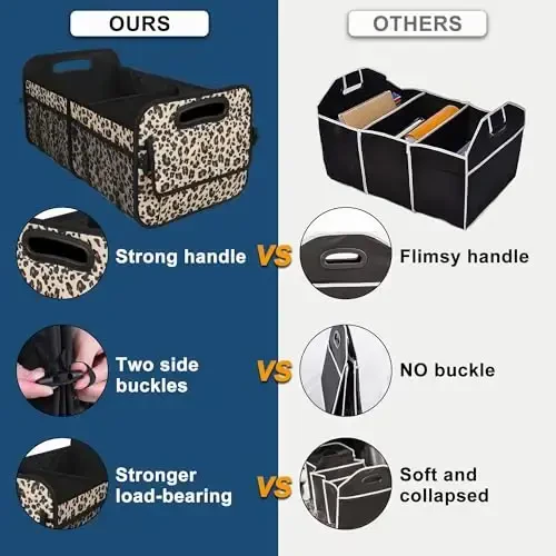 Deosk Car Trunk Organzier for suv,Car Organziers and Storage with 6 Big Pocket for Women/Men 50L Waterproof Polyester Trunk Organzier for Minivan/Truck(Medium,Leopard print) - 2