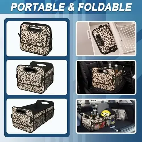 Deosk Car Trunk Organzier for suv,Car Organziers and Storage with 6 Big Pocket for Women/Men 50L Waterproof Polyester Trunk Organzier for Minivan/Truck(Medium,Leopard print) - 4