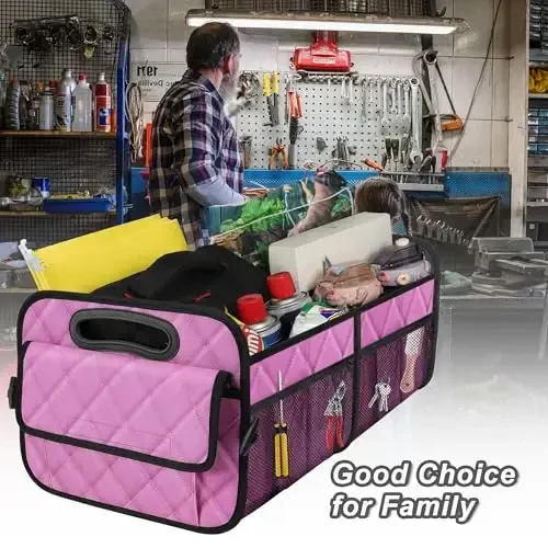 Deosk Car Trunk Organzier va 6 ta katta cho'ntagi bo'lgan saqlash joyi, Ayollar/erkaklar uchun avtomobil aksessuarlari 70L suv o'tkazmaydigan polyester avtomobil/SUV/Miniven/Yuk mashinasi uchun bagaj (Katta, pushti) - 7