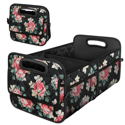 Deosk Trunk Organizer and Storage with Reinforced Handles,Car Accessories for Women/Men 50L Waterproof Polyester Trunk Organzier for Car/SUV/Minivan/Truck(Medium, Floral) - 1