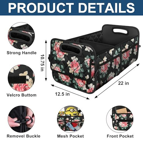 Deosk Trunk Organizer and Storage with Reinforced Handles,Car Accessories for Women/Men 50L Waterproof Polyester Trunk Organzier for Car/SUV/Minivan/Truck(Medium, Floral) - 3