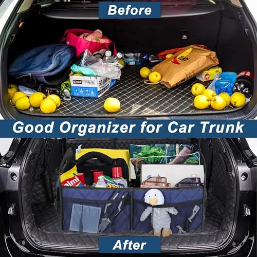 Deosk Car Trunk Organzier for suv,Car Organziers and Storage with 6 Big Pocket,Car Accessories for Women/Men 50L Waterproof Polyester Trunk Organzier for Car/SUV/Minivan/Truck(Medium, Dark Blue) - 7