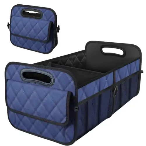 Deosk Car Trunk Organizer for SUV, Car Organizers and Storage with Reinforced Handles, Car Accessories for Women/Men 50L Waterproof Polyester Trunk Organizer(Medium, Dark Blue) 