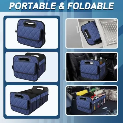 Deosk Car Trunk Organizer for SUV, Car Organizers and Storage with Reinforced Handles, Car Accessories for Women/Men 50L Waterproof Polyester Trunk Organizer(Medium, Dark Blue) - 4