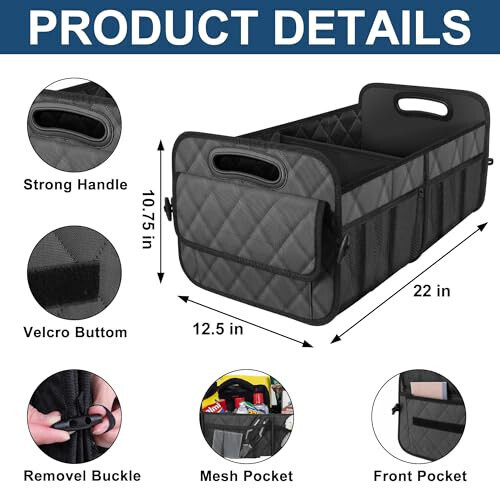 Deosk Trunk Organziers and Storage with Reinforced Handles,Car Accessories for Women/Men 50L Waterproof Polyester Trunk Organzier for Car/SUV/Minivan/Truck(Medium,Charcoal) - 3