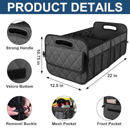 Deosk Trunk Organziers and Storage with Reinforced Handles,Car Accessories for Women/Men 50L Waterproof Polyester Trunk Organzier for Car/SUV/Minivan/Truck(Medium,Charcoal) - 3