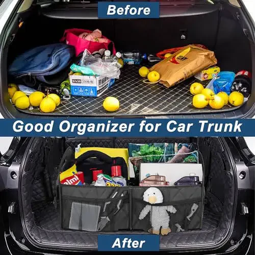 Deosk Car Trunk Organzier for suv,Car Organziers and Storage with 6 Big Pocket,Car Accessories for Women/Men 50L Waterproof Polyester Trunk Organzier for Car/SUV/Minivan/Truck(Medium,Charcoal) - 7