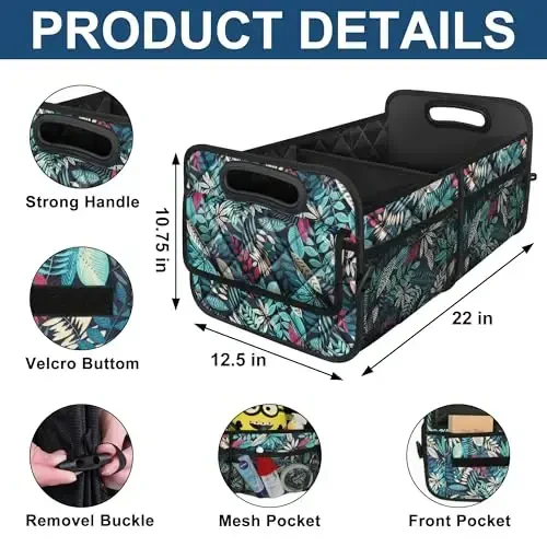 Deosk SUV uchun avtomobil yukxona tashkilotchisi, 6 ta katta cho'ntakli avtomobil tashkilotchilari va saqlash, avtomobil aksessuarlari ayollar/erkaklar 50L suv o'tkazmaydigan polyester avtomobil/SUV/miniven/yuk mashinasi (o'rta, barglar) - 3