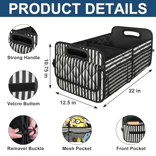 Deosk Car Trunk Organizer for SUVs, Cars and Trucks with 6 Big Pockets, Waterproof Polyester Storage Box - 3