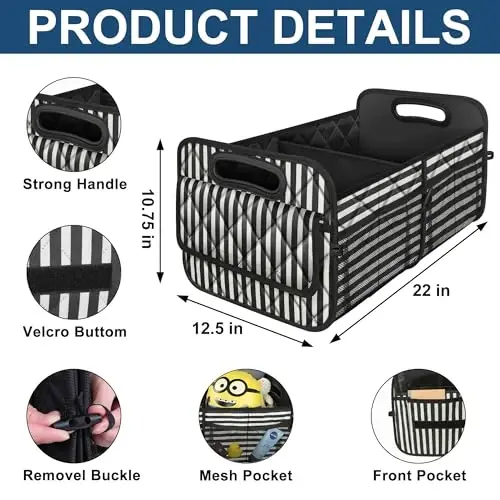 Deosk Trunk Organziers and Storage with Reinforced Handles,Car Accessories for Women/Men 50L Waterproof Polyester Trunk Organzier for Car/SUV/Minivan/Truck(Medium,Stripe) - 3