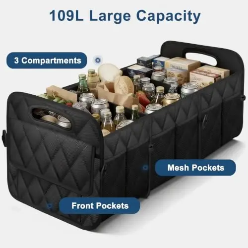Deosk Trunk Organizer for SUV,Foldable & Sturdy Large Capacity Car Accessories for Women/Men,109L(XXL-Black) - 4