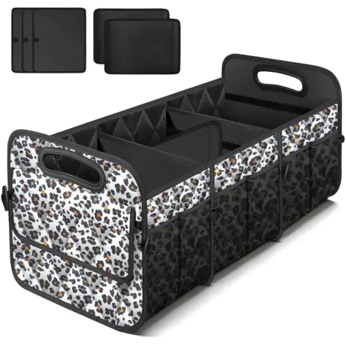 Deosk Trunk Organizer for SUV,Foldable & Sturdy Large Capacity Car Accessories for Women/Men,109L(XXL-Leopard print) - 1