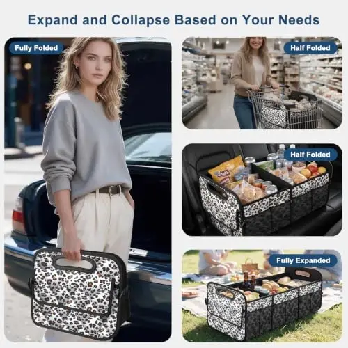 Deosk Trunk Organizer for SUV,Foldable & Sturdy Large Capacity Car Accessories for Women/Men,109L(XXL-Leopard print) - 3