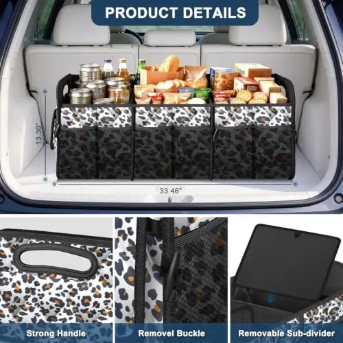 Deosk Trunk Organizer for SUV,Foldable & Sturdy Large Capacity Car Accessories for Women/Men,109L(XXL-Leopard print) - 5
