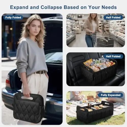 Deosk Trunk Organizer for SUV,Foldable & Sturdy Large Capacity Car Accessories for Women/Men,70L(XL-Black) - 3