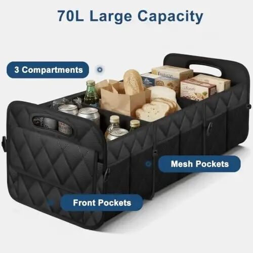 Deosk Trunk Organizer for SUV,Foldable & Sturdy Large Capacity Car Accessories for Women/Men,70L(XL-Black) - 4