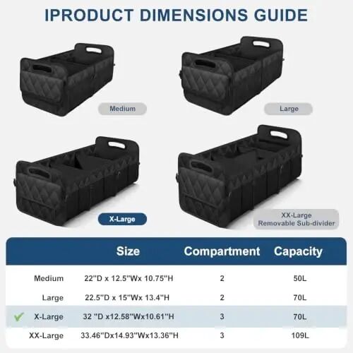 Deosk Trunk Organizer for SUV,Foldable & Sturdy Large Capacity Car Accessories for Women/Men,70L(XL-Black) - Deosk (1)