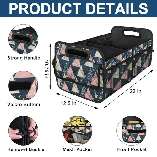 Deosk Trunk Organzier and Storage with 6 Big Pocket,Car Accessories for Women/Men 50L Waterproof Polyester for Car/SUV/Minivan/Truck(Medium, Triangle) - 3