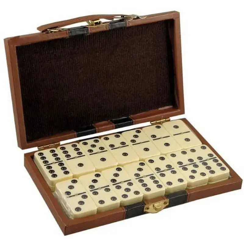 Dependable Industries Domino Double Six - Ivory and Black Tile with Metal Spinners in Deluxe Travel Case Adults and Teens Dominoes - 2