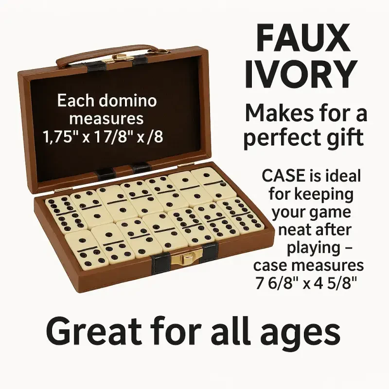 Dependable Industries Domino Double Six - Ivory and Black Tile with Metal Spinners in Deluxe Travel Case Adults and Teens Dominoes - 9